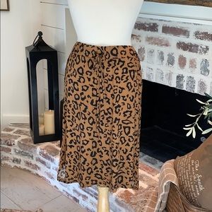 Drawstring Leopard Midi Skirt